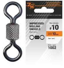 Вертлюг ZM YM-1002 №10 Impressed Rolling Swivels (уп.10шт/14кг)